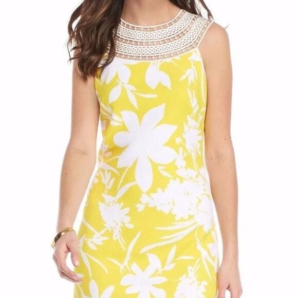 NWOT Jessica J Howard Floral Stretch Textured Lace Trim Neck Sheath Dress Size 6 - Picture 2 of 8